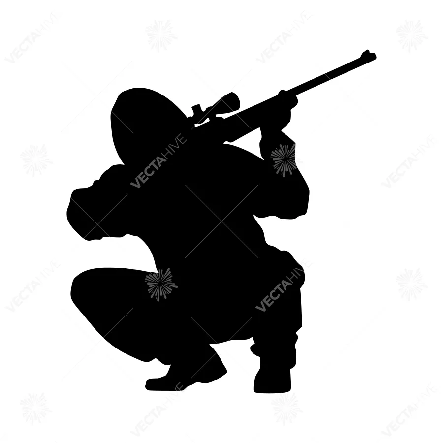 Silhouette Hunter Shooting Rifle - Black Vector