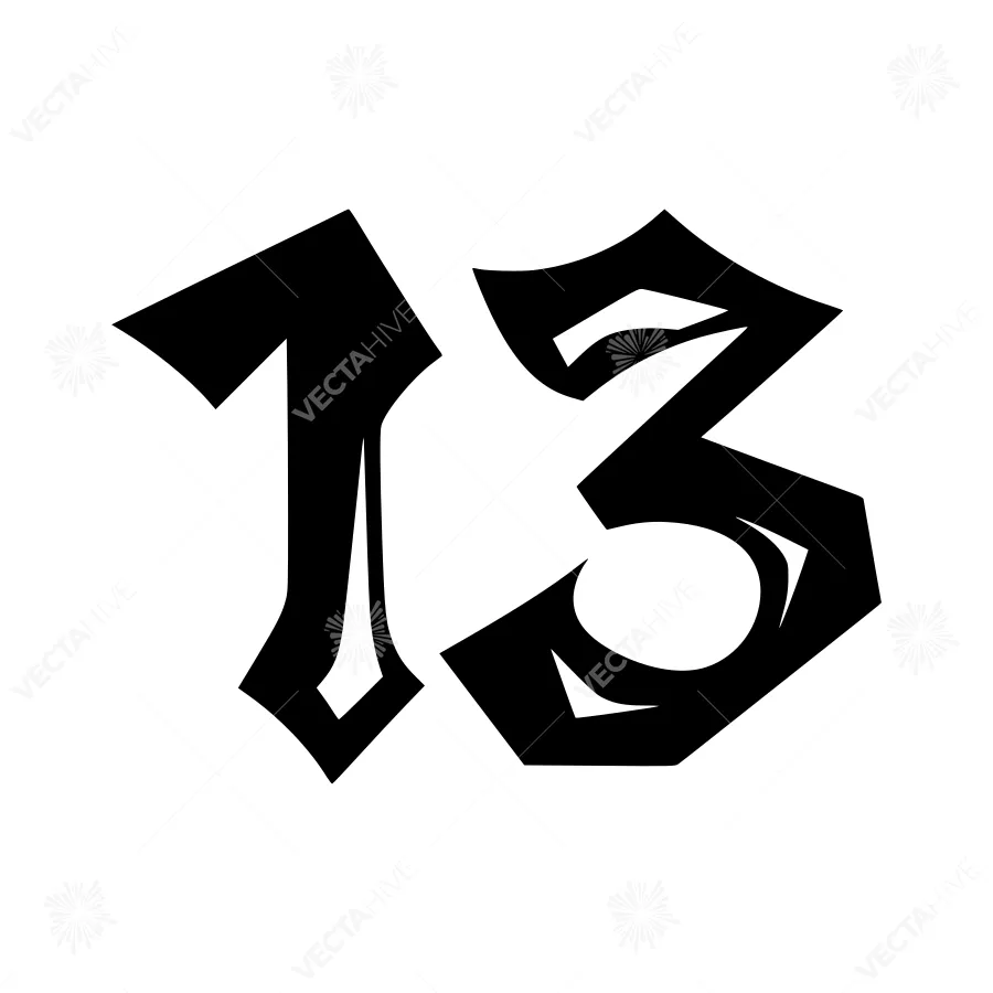 Black Number Thirteen Gothic Font Vector