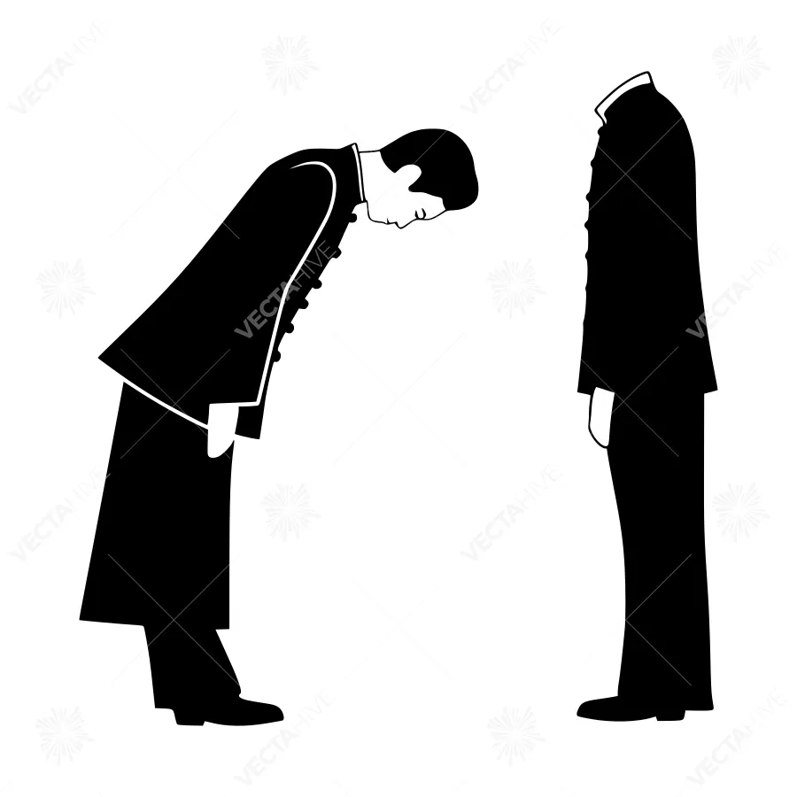 Silhouette Bowing Figures - Minimalist Vector