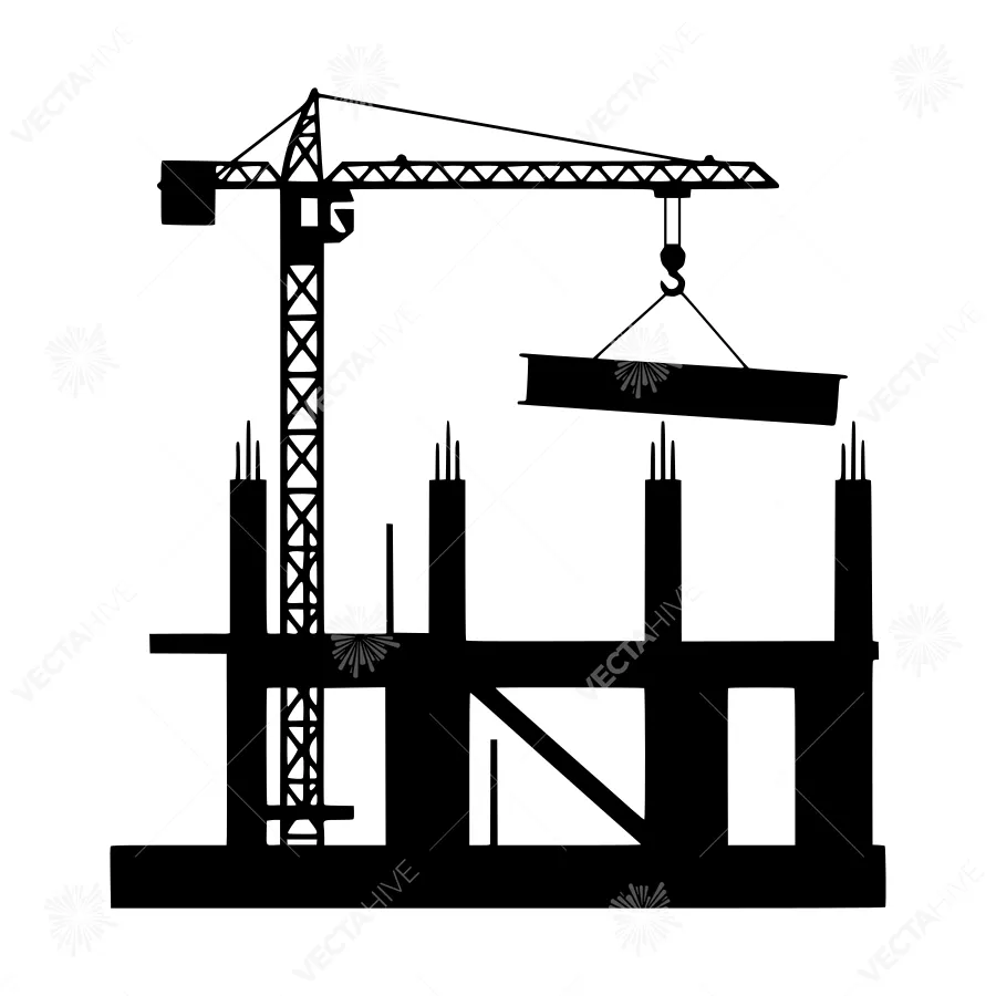 Construction Crane Building Blueprint Vector