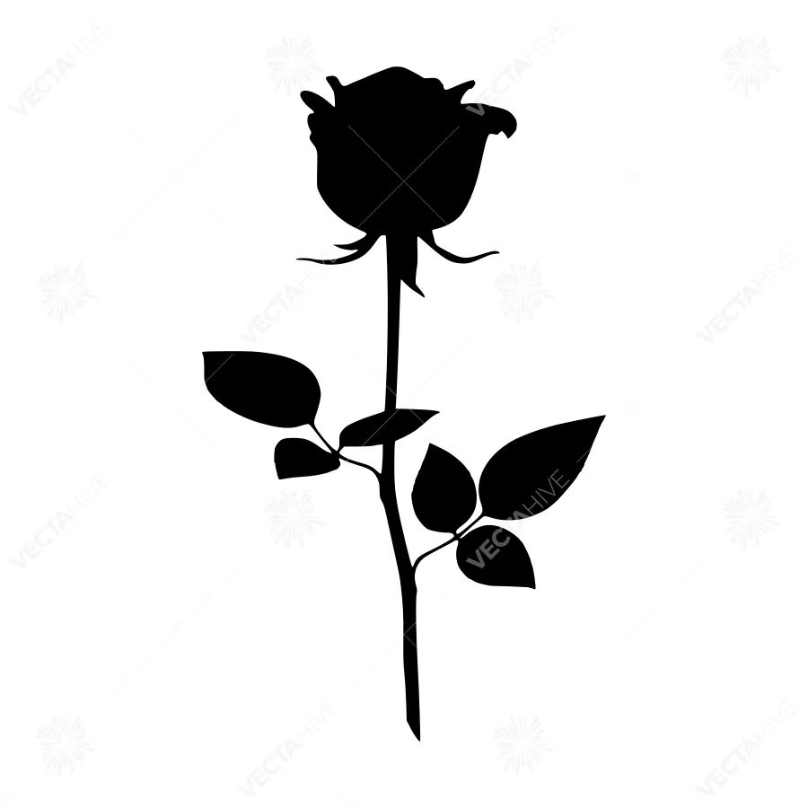 Black Rose Silhouette on White Background