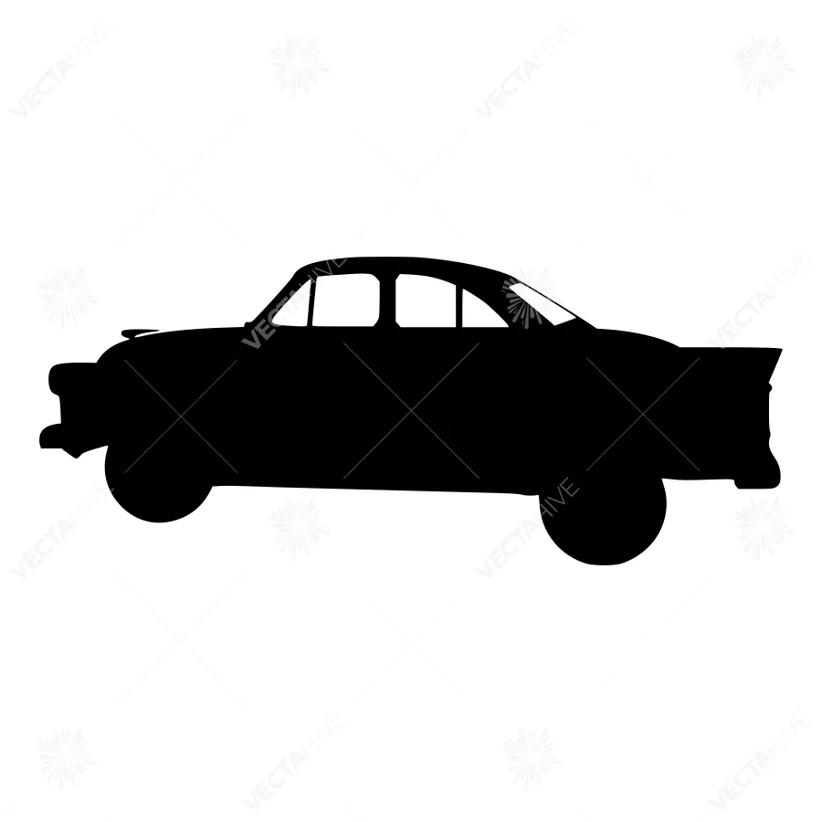 Vintage Car Silhouette Black on White