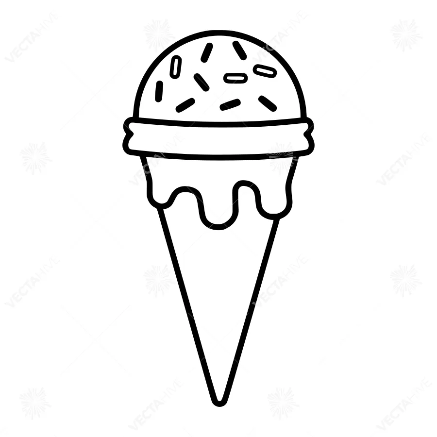 Ice Cream Cone Outline - Black & White Vector