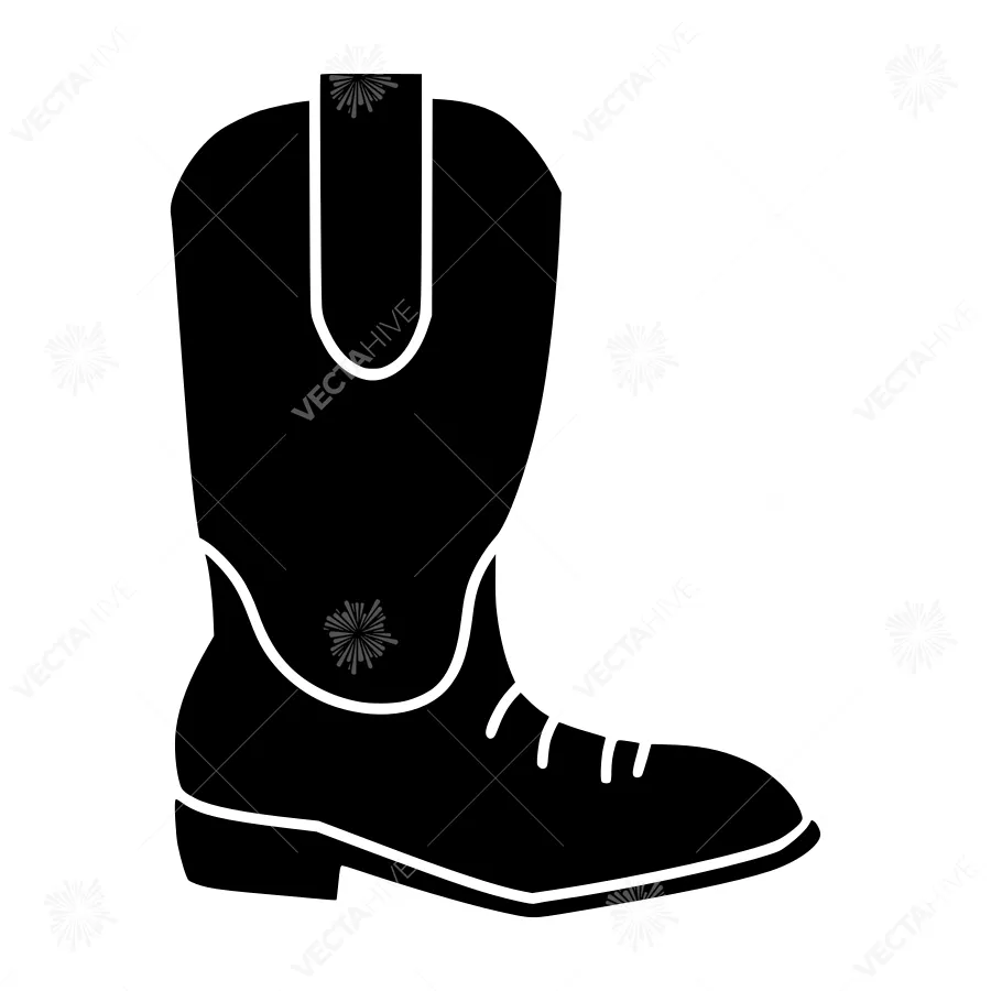 Silhouette Cowboy Boot - Black & White Vector