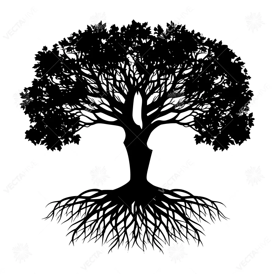 Silhouette Tree Root Graphic - Black & White