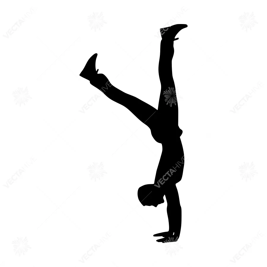 Silhouette Acrobat Handstand - Black Outline