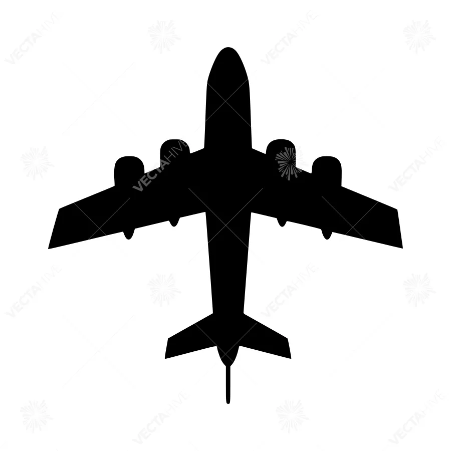 Airplane Silhouette Icon - Black on White