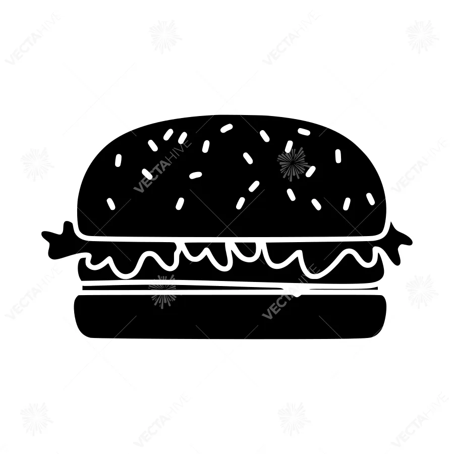 Black & White Burger Icon - Simple Food Illustration