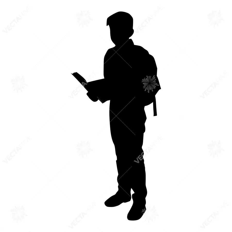 Silhouette Soldier Reading Map - Vector Illustration