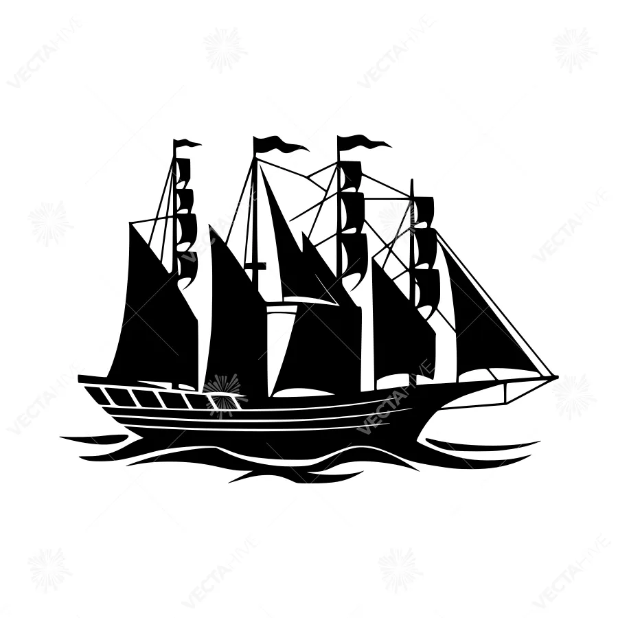 Vintage Sailing Ship Silhouette