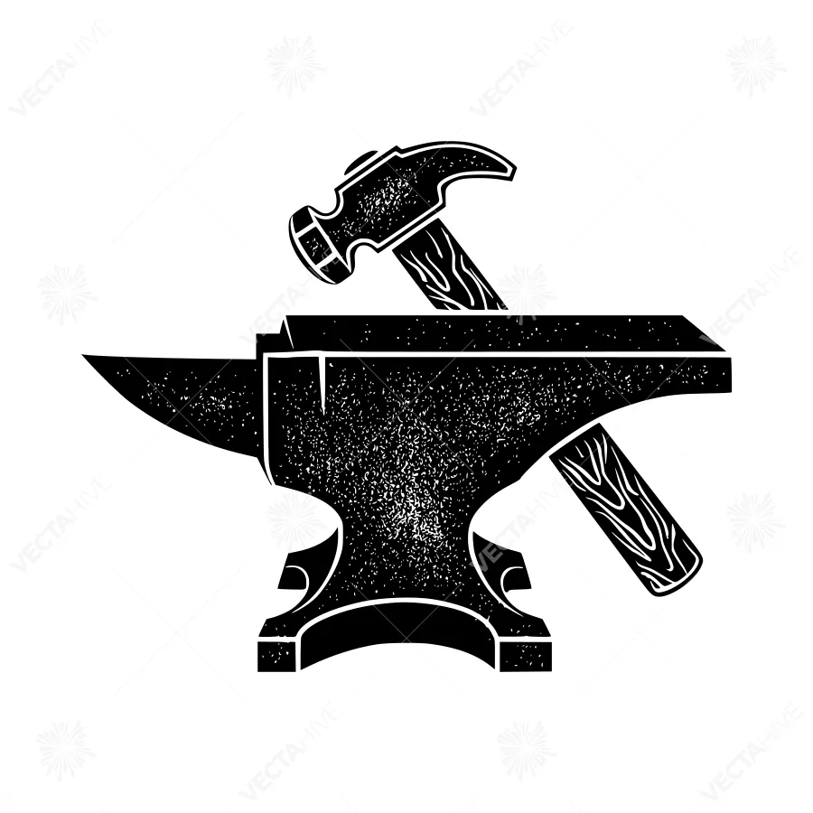 Vintage Black Anvil with Hammer - Industrial Icon