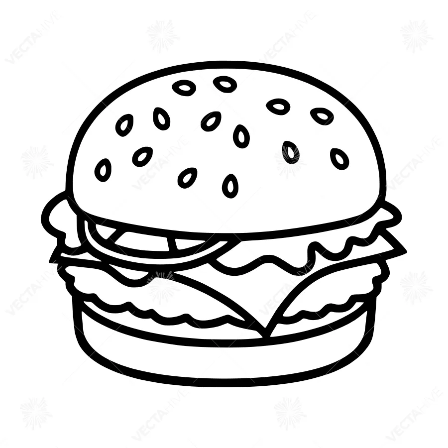 Burger Outline Icon - Food Illustration