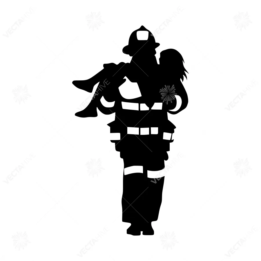 Silhouette Firefighter Carrying Child - Rescue Illustration
