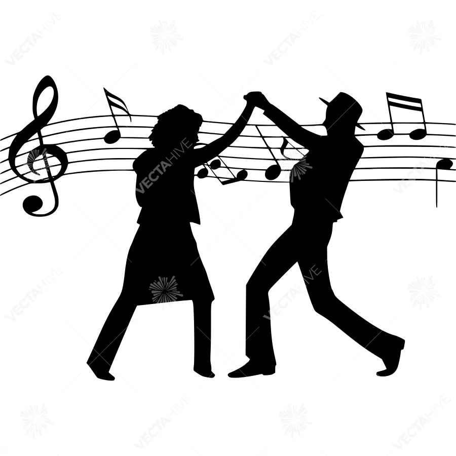Silhouette Dancing Couple Music Notes
