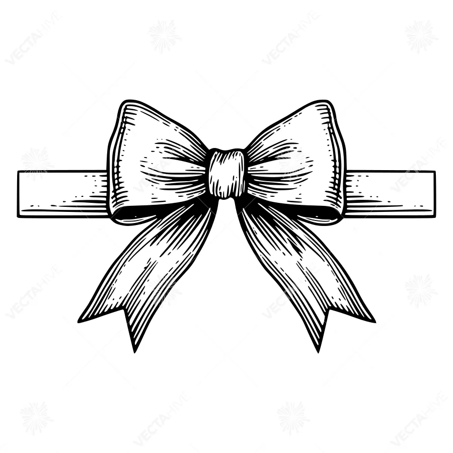 Vintage Ribbon Bow Illustration - Black & White