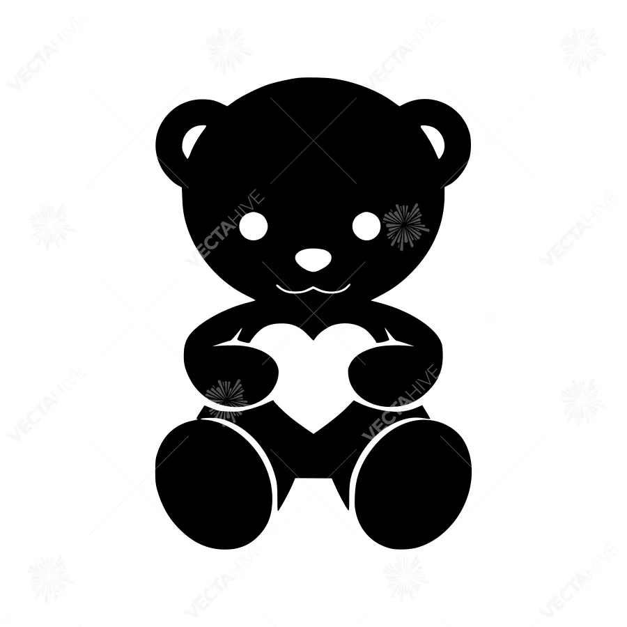 Cute Teddy Bear Holding Heart - Vector Icon