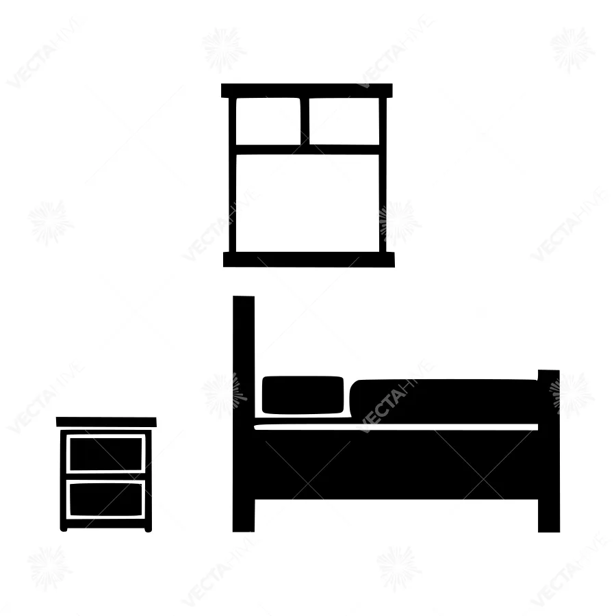 Minimalist Bedroom Furniture Icon Set