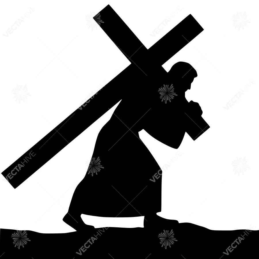 Silhouette of Jesus Carrying Cross - Religious Illustration