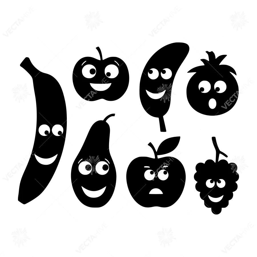 Cute Cartoon Fruit Silhouettes