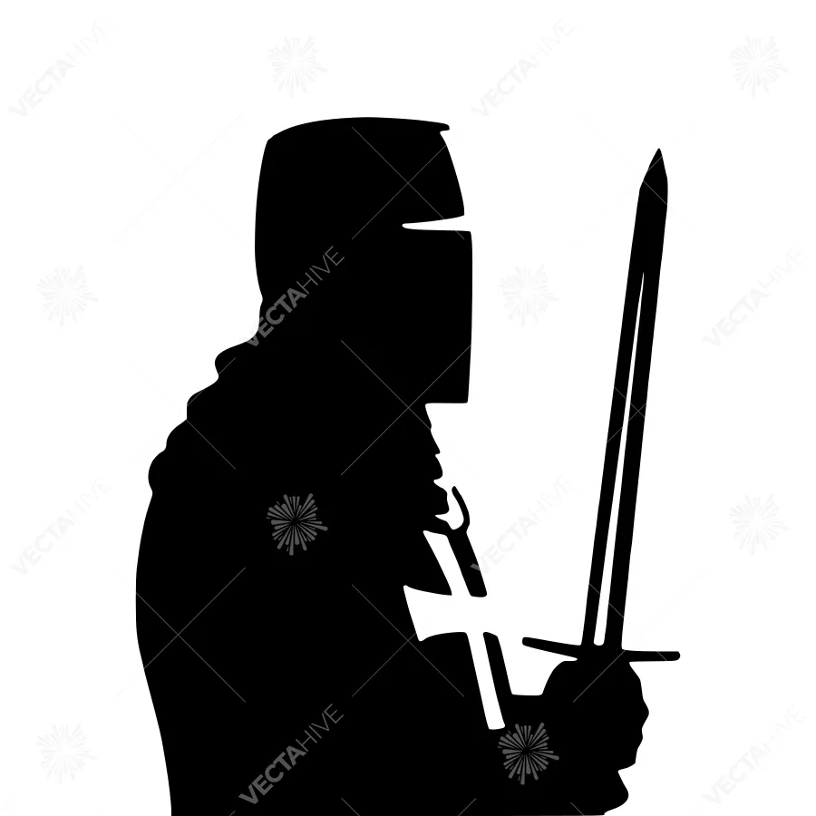 Silhouette Knight with Sword - Vector Illustration