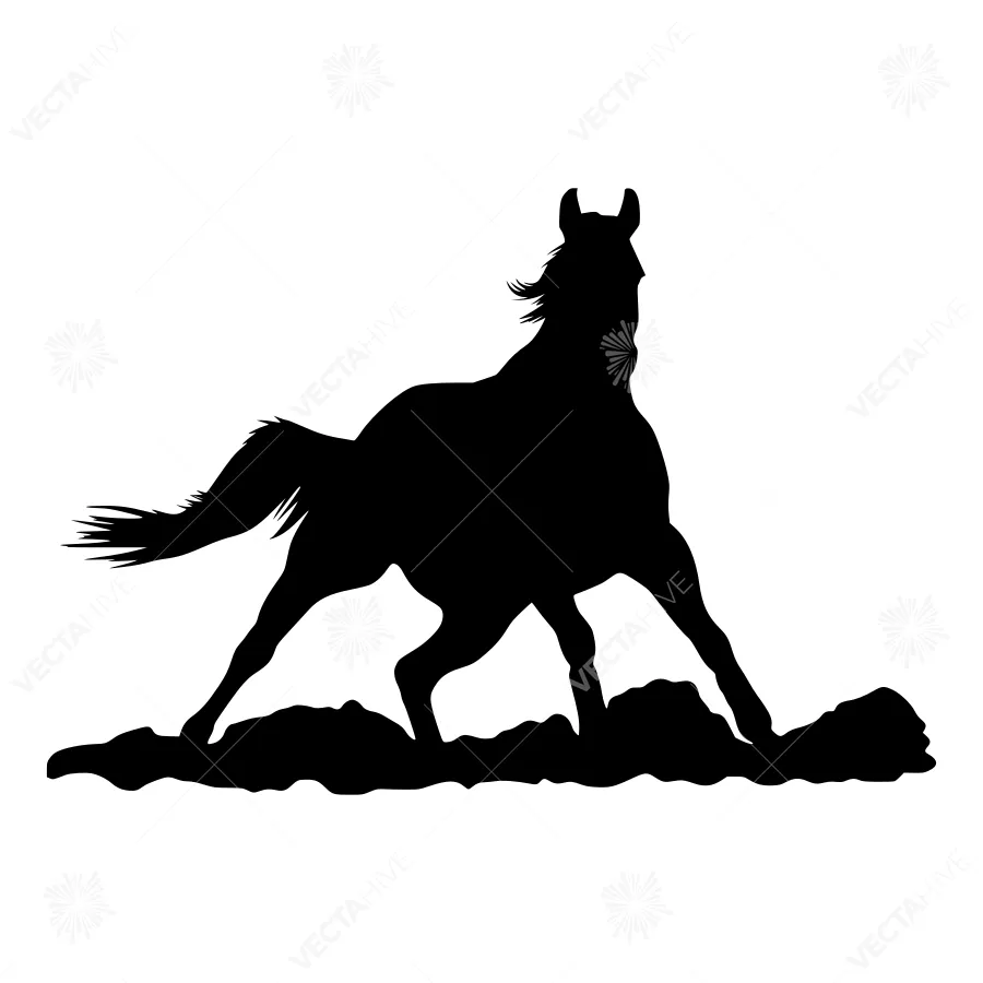 Silhouette Horse Running - Black Outline Vector