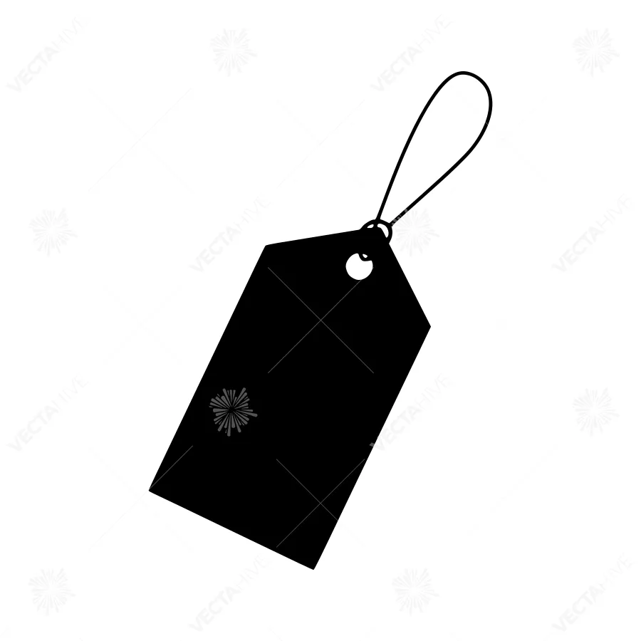 Black Tag Silhouette with String - Vector Illustration