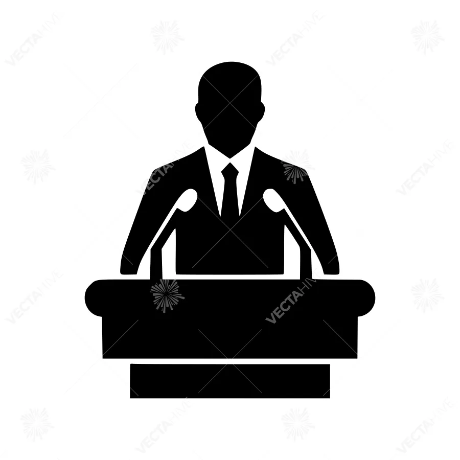 Speaker Icon - Silhouette Businessman Podium