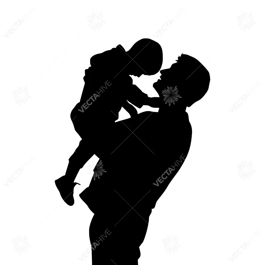 Father and Child Silhouette - Black Outline