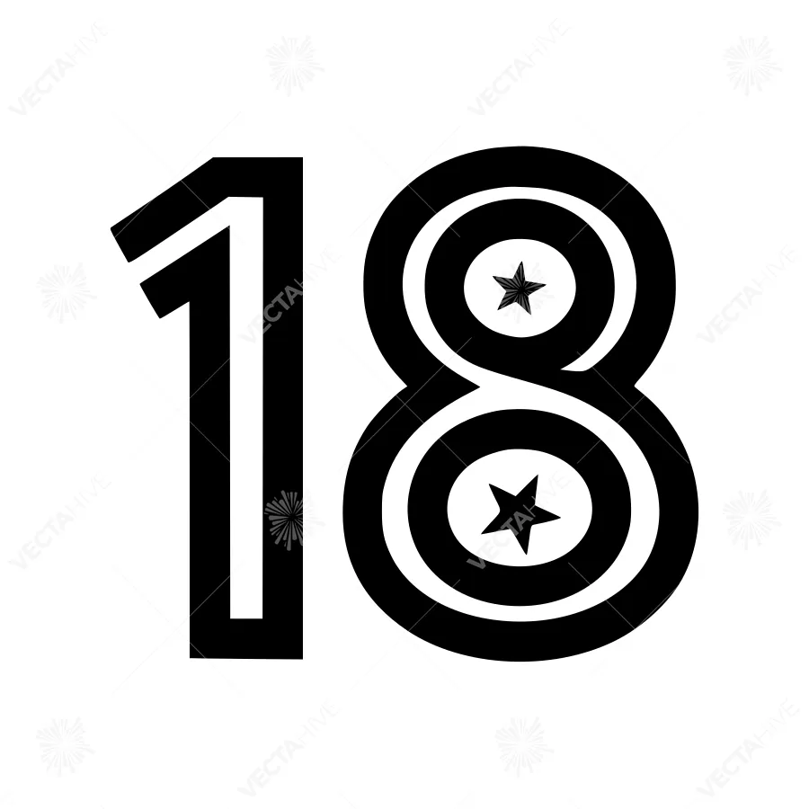 Number 18 with Star Icon - Vector Graphic