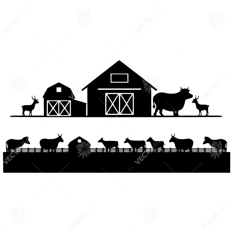 Silhouette Farm Animals & Barn - Minimalist Design