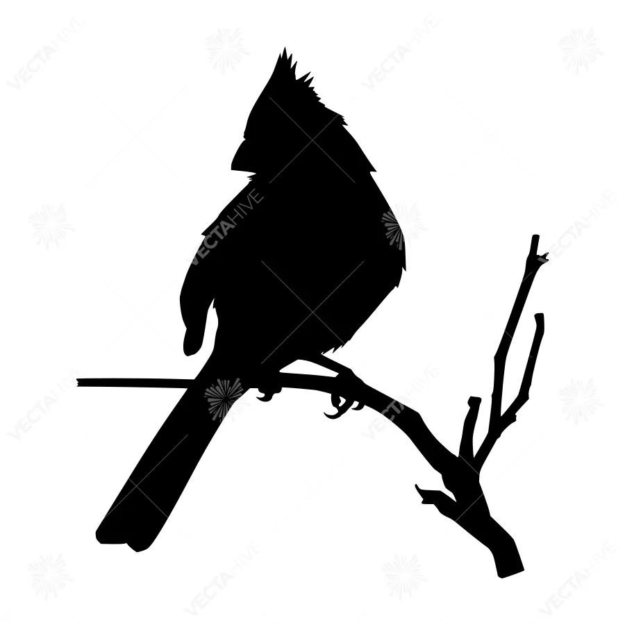 Cardinal Silhouette on Branch - Black & White