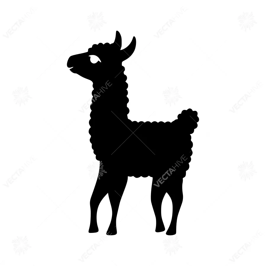 Black Silhouette Llama Vector Illustration