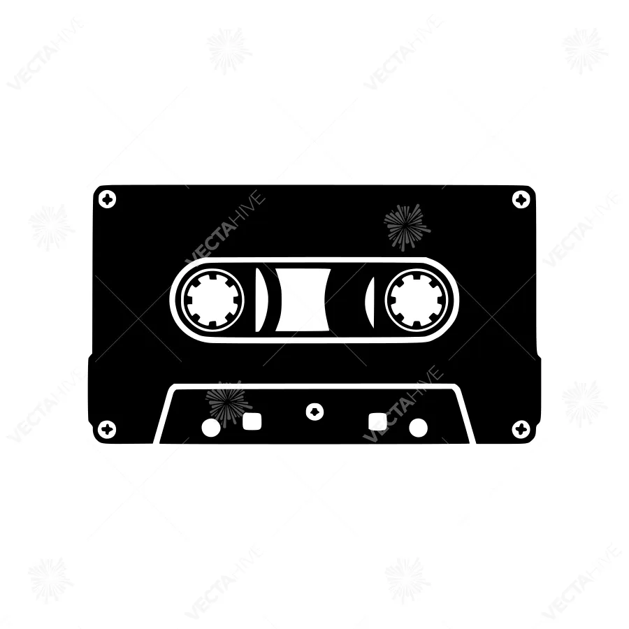 Retro Cassette Tape Icon - Black & White Vector