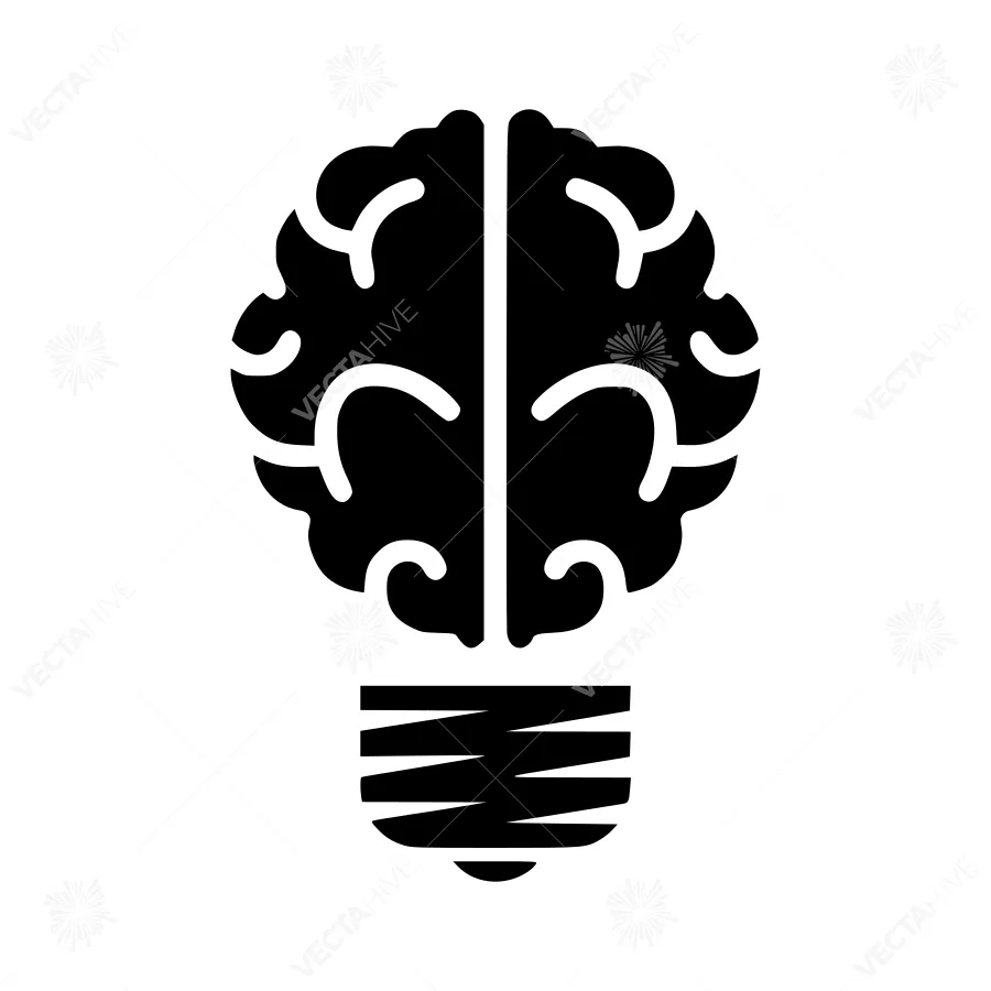 Brain Bulb Icon - Idea Concept Vector