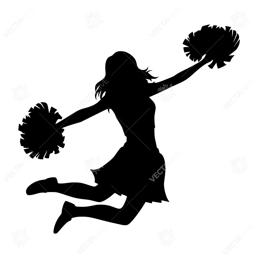 Silhouette Cheerleader Jumping - Black Outline