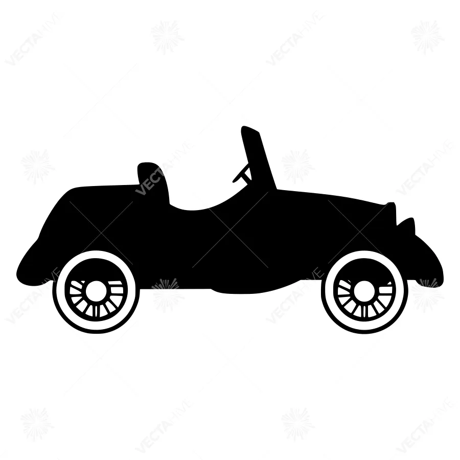 Vintage Car Silhouette - Black Outline Vector