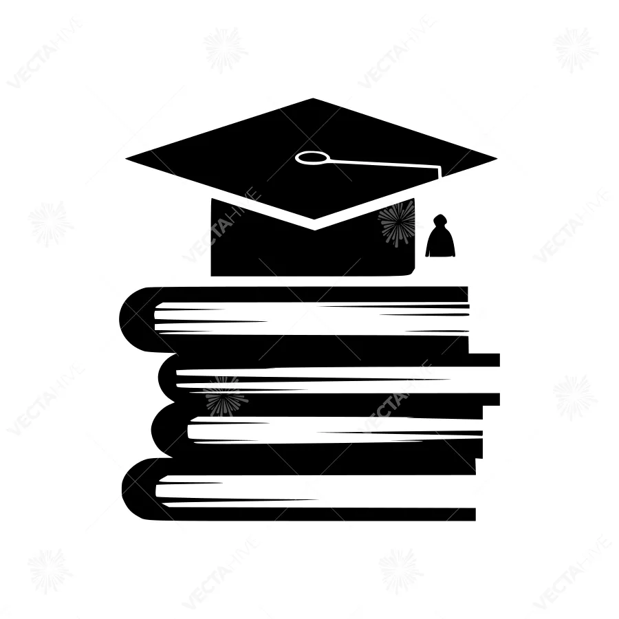 Graduation Books & Cap Icon - Vector Illustration
