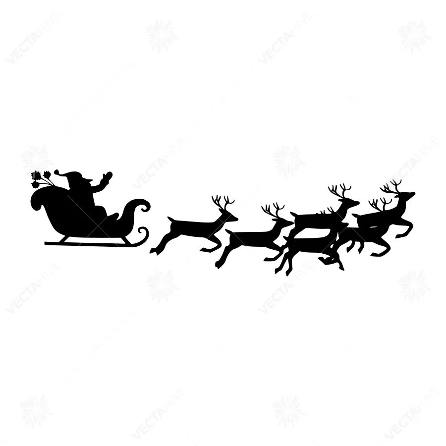 Silhouette Santa Sleigh with Reindeer